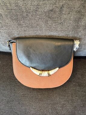 Stella & Dot Black and Brown Woven Saddle Crossbody